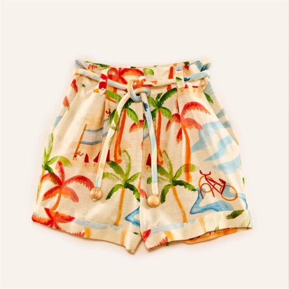 NWT FARM Rio Copacabana Patterned High-Waisted Cotton Shorts - Tropical Resort - Picture 1 of 7